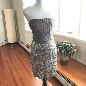 Alice + Olivia Sequin Silk Dress Gray Silver Dress